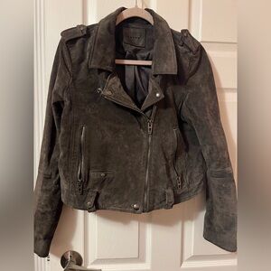 Blank NYC Women's Suede Biker Jacket - Dark Gray size L